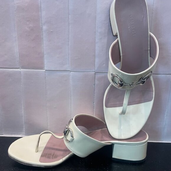 Gucci Made In Italy White Leather Thong Sandals Shoes Size 37.5 US 7.5 Stunning - Picture 14 of 14
